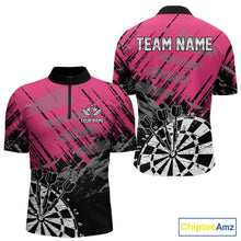 Load image into Gallery viewer, Pink Black Grunge Dart Shirts For Men Custom Dart Jersey With Pocket Option TDM6381