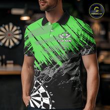 Load image into Gallery viewer, Green Black Grunge Dart Shirts For Men Custom Dart Jersey With Pocket Option TDM6382