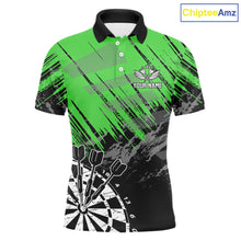 Load image into Gallery viewer, Green Black Grunge Dart Shirts For Men Custom Dart Jersey With Pocket Option TDM6382