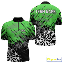 Load image into Gallery viewer, Green Black Grunge Dart Shirts For Men Custom Dart Jersey With Pocket Option TDM6382