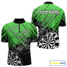 Load image into Gallery viewer, Green Black Grunge Dart Shirts For Men Custom Dart Jersey With Pocket Option TDM6382