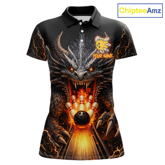 Personalized Dragon Bowling Jersey For Women Custom Fire Bowling League Team Shirt Polo & 1/4 Zip TDM6386