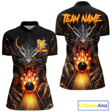 Load image into Gallery viewer, Personalized Dragon Bowling Jersey For Women Custom Fire Bowling League Team Shirt Polo &amp; 1/4 Zip TDM6386