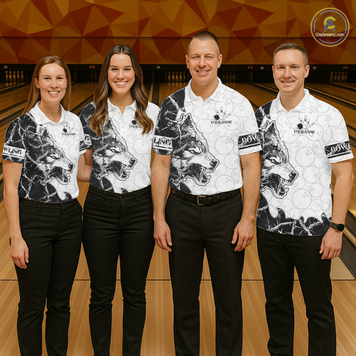 White Black Thorny Camo Wolf Bowling Shirt For Women Custom Bowling Team Jersey Polo & 1/4 Zip TDM6390