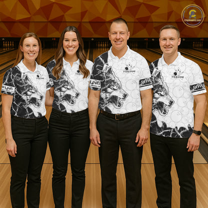 White Black Thorny Camo Wolf Bowling Shirt For Women Custom Bowling Team Jersey Polo & 1/4 Zip TDM6390