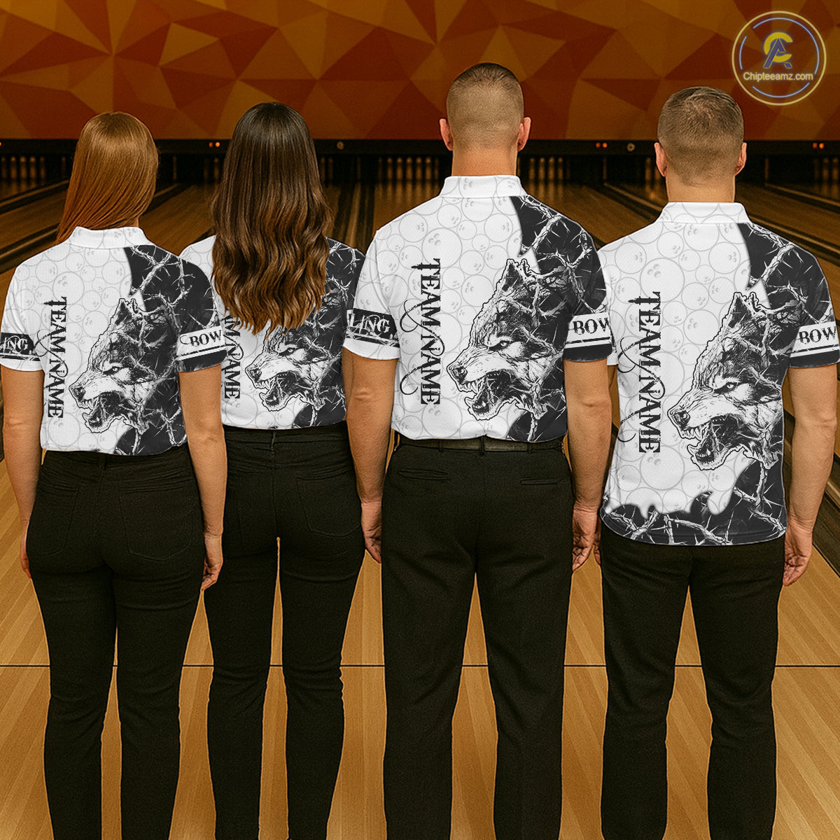 White Black Thorny Camo Wolf Bowling Shirt For Women Custom Bowling Team Jersey Polo & 1/4 Zip TDM6390