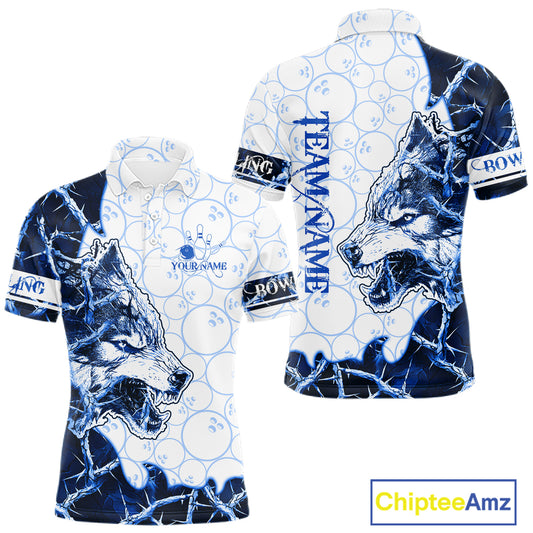 Personalized Blue Thorny Camo Wolf Bowling Shirt For Men Custom Bowling Team Jersey Polo & 1/4 Zip TDM6391