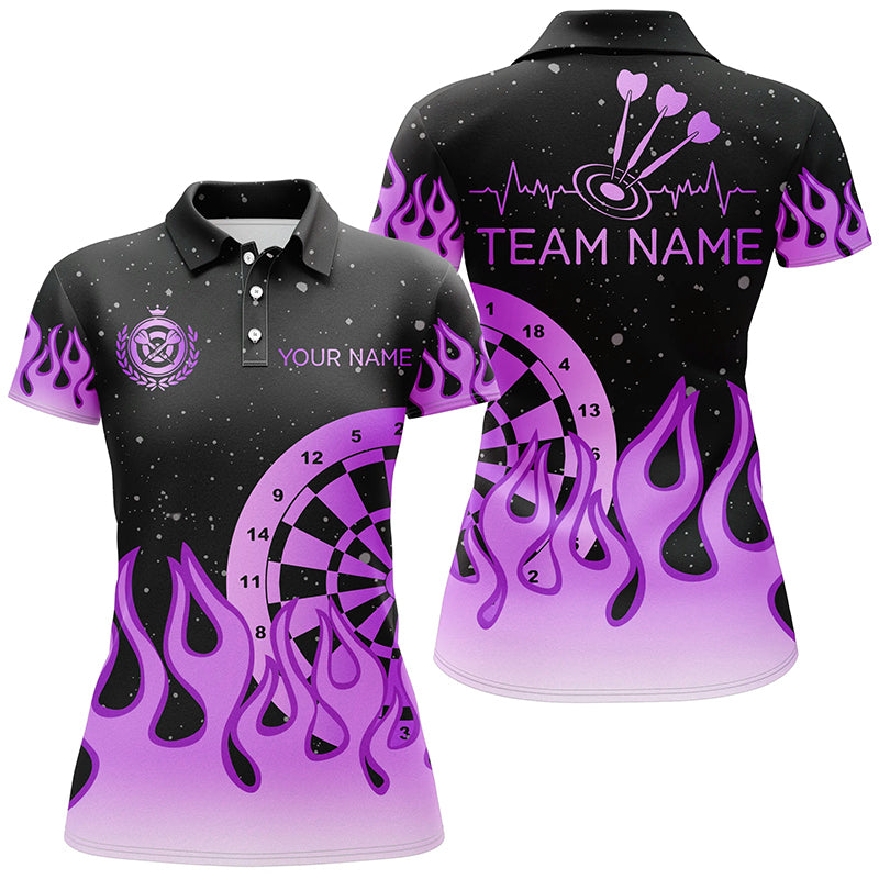 Purple Dartboard Fire Flame Women Darts Polo & Quarter-Zip Shirt Custom Team Jersey Darts Gifts TDM1662