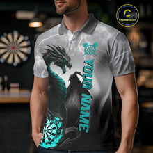 Load image into Gallery viewer, Turquoise Custom Lightning Dragon Dart Shirt For Men, Strike Darts Team Jersey Polo &amp; Quarter Zip TDM4057