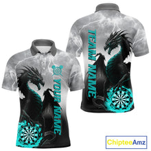 Load image into Gallery viewer, Turquoise Custom Lightning Dragon Dart Shirt For Men, Strike Darts Team Jersey Polo &amp; Quarter Zip TDM4057