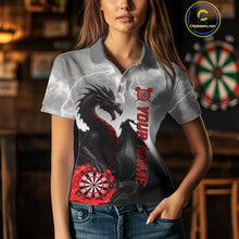 Load image into Gallery viewer, Red Custom Lightning Dragon Dart Shirts For Women – Strike Darts Team Jerseys Polo &amp; Quarter Zip TDM4059