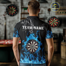Load image into Gallery viewer, Personalized Blue Flaming Dragon Dart Shirts For Men Custom Darts Team Jerseys Polo &amp; Quarter Zip TDM4060