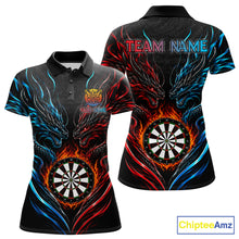 Load image into Gallery viewer, Blue And Red Custom Dragon Fire Darts Shirts For Women, Darts League Team Jersey Polo &amp; Quarter Zip TDM6576