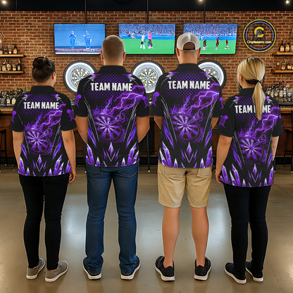 Personalized Purple Flame Lightning Icy Darts Shirt For Men, Darts Team Jersey Polo & Quarter Zip TDM6580