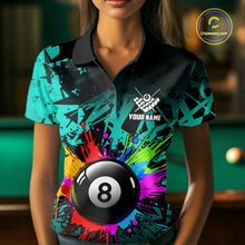 Load image into Gallery viewer, Colorful 8 Ball Pool Billiard Jersey For Women Custom Billiard Team Shirts Polo &amp; 1/4 Zip | Turquoise TDM6581