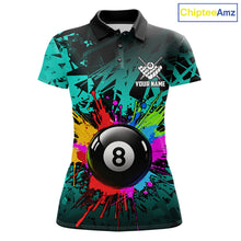 Load image into Gallery viewer, Colorful 8 Ball Pool Billiard Jersey For Women Custom Billiard Team Shirts Polo &amp; 1/4 Zip | Turquoise TDM6581