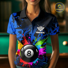 Load image into Gallery viewer, Colorful 8 Ball Pool Billiard Jersey For Women Custom Billiard Team Shirts Polo &amp; Quarter Zip | Blue TDM6582