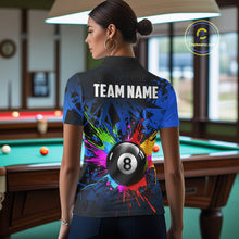 Load image into Gallery viewer, Colorful 8 Ball Pool Billiard Jersey For Women Custom Billiard Team Shirts Polo &amp; Quarter Zip | Blue TDM6582