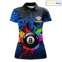 Load image into Gallery viewer, Colorful 8 Ball Pool Billiard Jersey For Women Custom Billiard Team Shirts Polo &amp; Quarter Zip | Blue TDM6582