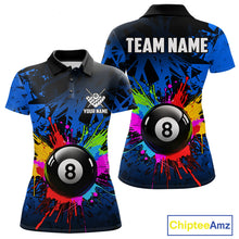 Load image into Gallery viewer, Colorful 8 Ball Pool Billiard Jersey For Women Custom Billiard Team Shirts Polo &amp; Quarter Zip | Blue TDM6582