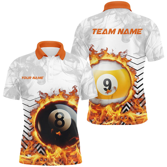 Personalized 8 Ball & 9 Ball Fire Flame Smoke Billiard Shirts For Men, Billiard Apparel For Team TDM2083