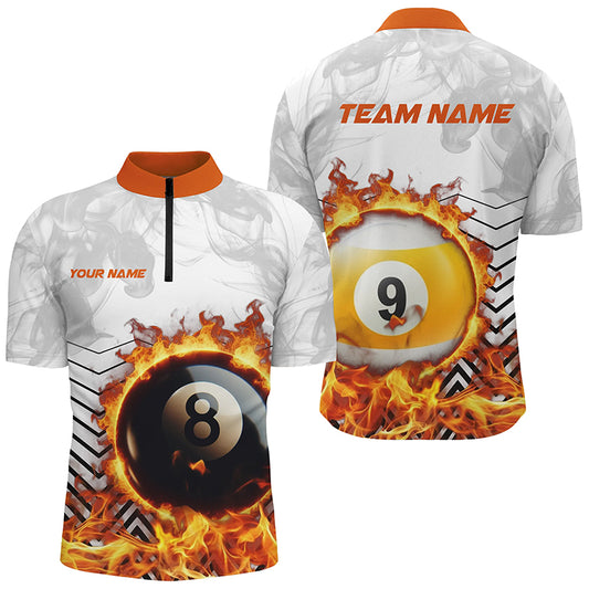 Personalized 8 Ball & 9 Ball Fire Flame Smoke Billiard Shirts For Men, Billiard Apparel For Team TDM2083