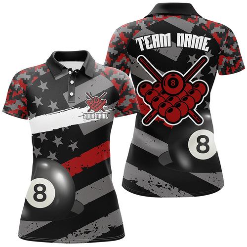 Retro US Flag 3D 8 Ball Pool Red Camo Custom Billiard Shirts For Women, Patriotic Billiard Jerseys TDM2315