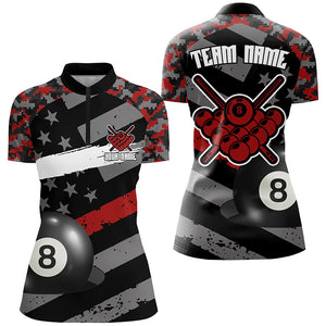 Retro US Flag 3D 8 Ball Pool Red Camo Custom Billiard Shirts For Women, Patriotic Billiard Jerseys TDM2315