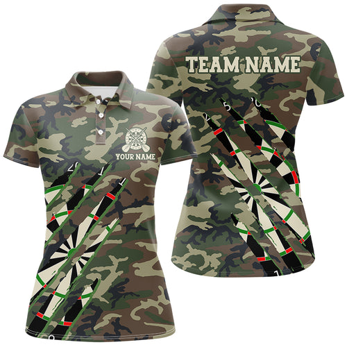 Military Green Camo Custom Women Darts Polo & Quarter-Zip Shirts, Personalized Army Darts Team Shirts TDM2559