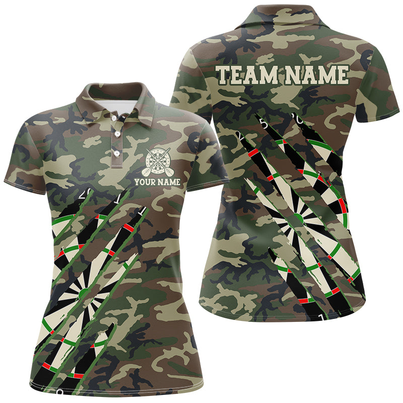 Military Green Camo Custom Women Darts Polo & Quarter-Zip Shirts, Personalized Army Darts Team Shirts TDM2559