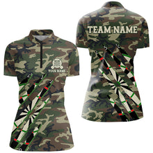 Load image into Gallery viewer, Military Green Camo Custom Women Darts Polo &amp; Quarter-Zip Shirts, Personalized Army Darts Team Shirts TDM2559