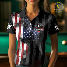 Load image into Gallery viewer, Personalized American Flag 8 Ball Billiard Shirt For Women, Patriotic Pool Team Jersey Polo, 1/4 Zip TDM4844