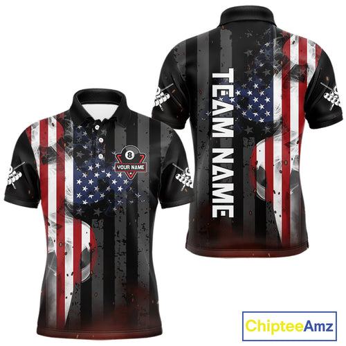 Personalized American Flag 8 Ball Billiard Shirt For Men, Patriotic Pool Team Jersey Polo, 1/4 Zip TDM4844