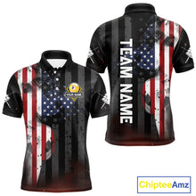 Load image into Gallery viewer, Personalized Vintage Smoke US Flag Billiard Shirts For Men, 9 Ball Pool Patriotic Billiard Jersey TDM4845