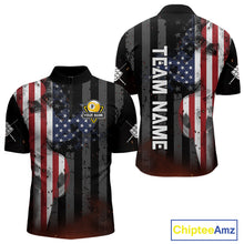 Load image into Gallery viewer, Personalized Vintage Smoke US Flag Billiard Shirts For Men, 9 Ball Pool Patriotic Billiard Jersey TDM4845