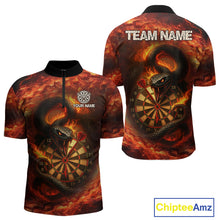 Load image into Gallery viewer, Personalized Fire Flame Orange Snake Darts Shirt For For Men Custom Darts Jersey Polo &amp; 1/4 Zip TDM4848