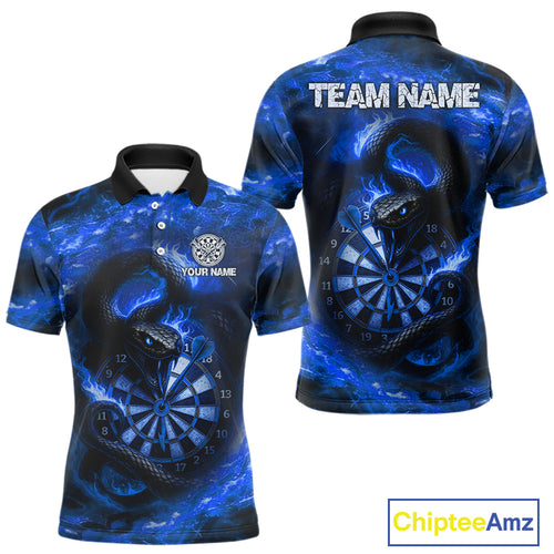 Personalized Fire Flame Blue Snake Darts Shirt For For Men Custom Darts Team Jersey Polo, 1/4 Zip TDM4849