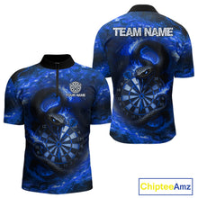 Load image into Gallery viewer, Personalized Fire Flame Blue Snake Darts Shirt For For Men Custom Darts Team Jersey Polo, 1/4 Zip TDM4849