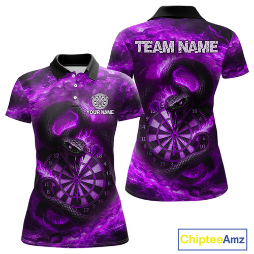 Personalized Fire Flame Snake Purple Darts Shirt For For Women Custom Darts Jersey Polo & 1/4 Zip TDM4850
