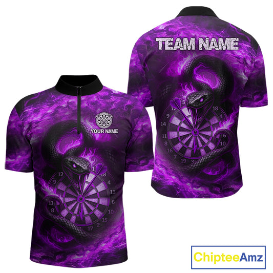 Personalized Fire Flame Snake Purple Darts Shirt For For Men Custom Darts Jersey Polo & 1/4 Zip TDM4850