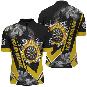 Personalized Dartboard Fire Flame Smoke Custom Dart Shirts For Men, Darts Team Jerseys | Yellow TDM2810