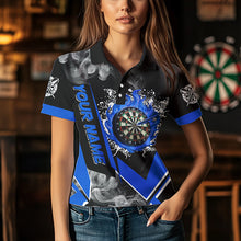 Load image into Gallery viewer, Personalized Dartboard Fire Flame Smoke Custom Dart Shirts For Women, Darts Team Jerseys | Blue TDM2811