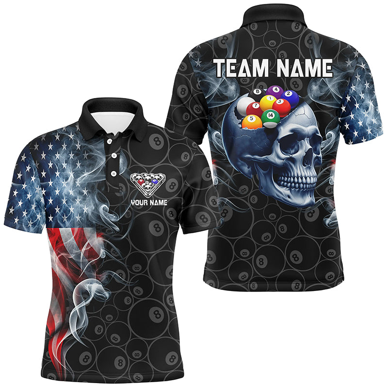 Skull Billiard Balls Custom American Flag Smoke Pool Shirts For Men, Patriotic Billiard Team Jersey TDM2814