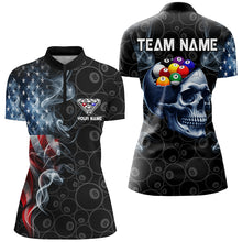 Load image into Gallery viewer, Skull Billiard Balls Custom American Flag Smoke Pool Shirts For Women, Patriotic Billiard Team Jersey TDM2814