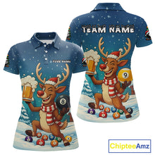 Load image into Gallery viewer, Funny Christmas Reindeer Beer Billiard Shirt For Women Custom 8 &amp; 9 Ball Xmas Pool Team Jersey TDM5061