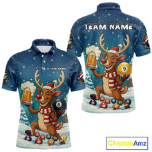 Load image into Gallery viewer, Funny Christmas Reindeer Beer Billiard Shirt For Men Custom 8 &amp; 9 Ball Xmas Pool Team Jersey TDM5061