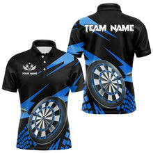 Load image into Gallery viewer, Blue Black Custom Dart Shirts For Men, Personalized 3D Darts Board Dart Jerseys Polo &amp; 1/4 Zip TDM3286