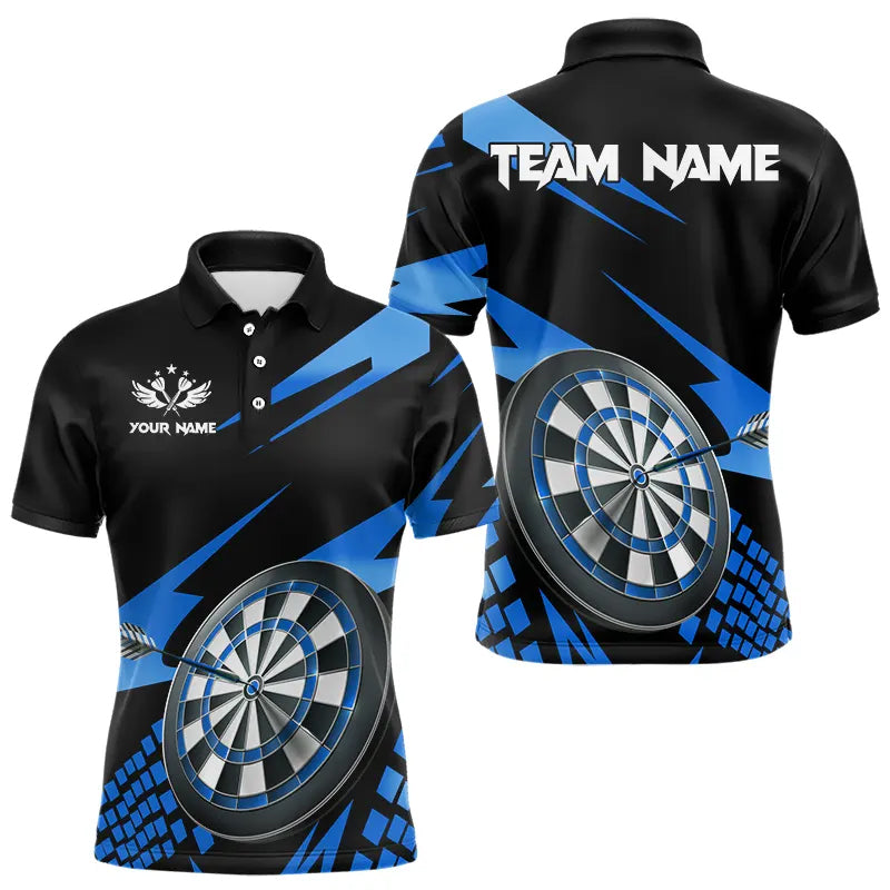 Blue Black Custom Dart Shirts For Men, Personalized 3D Darts Board Dart Jerseys Polo & 1/4 Zip TDM3286