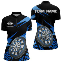 Load image into Gallery viewer, Blue Black Custom Dart Shirts For Women, Personalized 3D Darts Board Dart Jerseys Polo &amp; 1/4 Zip TDM3286