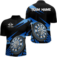 Load image into Gallery viewer, Blue Black Custom Dart Shirts For Men, Personalized 3D Darts Board Dart Jerseys Polo &amp; 1/4 Zip TDM3286